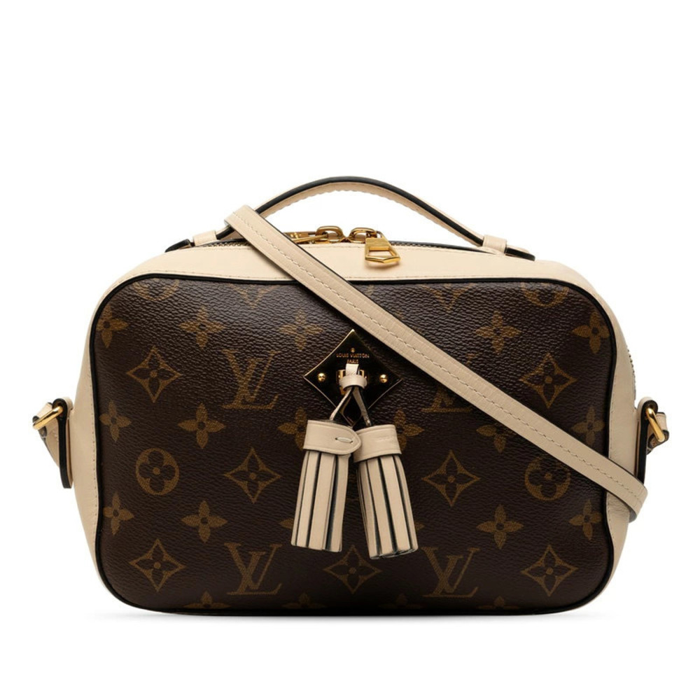 Louis Vuitton Monogram Saintonge Handbag Crossbody Bag Brown Beige Cream Leather